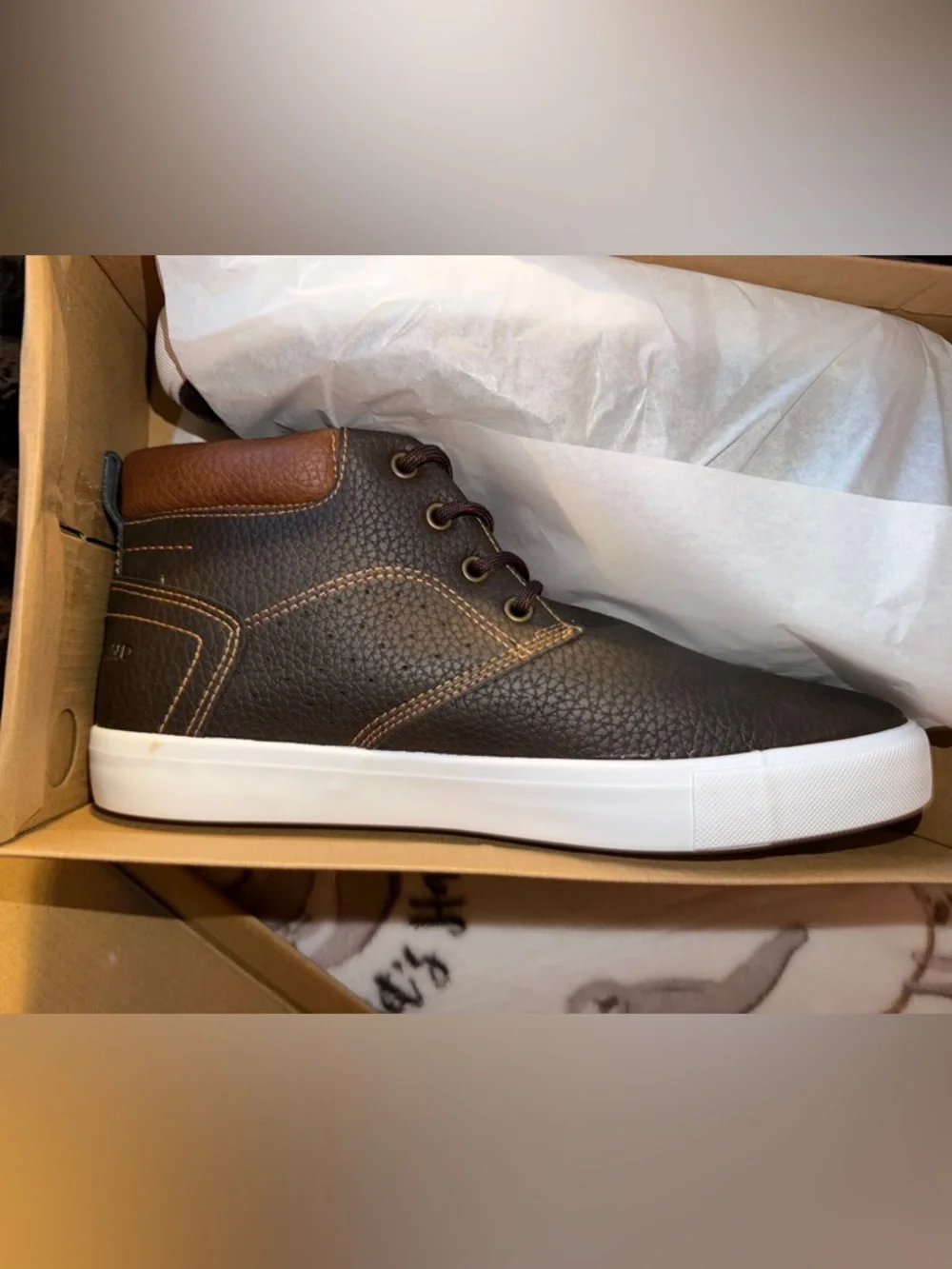 Lucky Brand Brown Leather-Textured Chukka Boot with White Sole